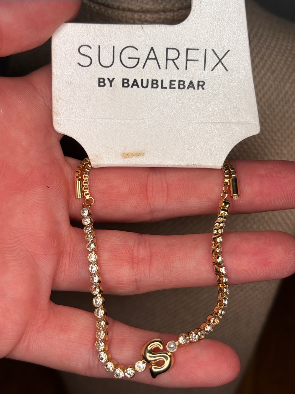 BaubleBar Gold Crystal Initial S Necklace